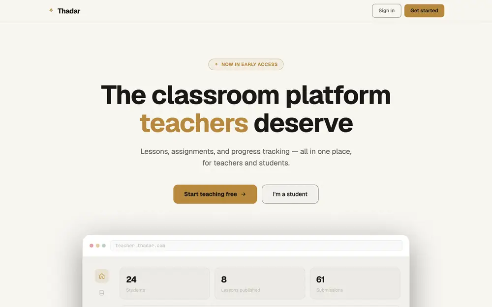 Thadar.com — A minimal Student management platform